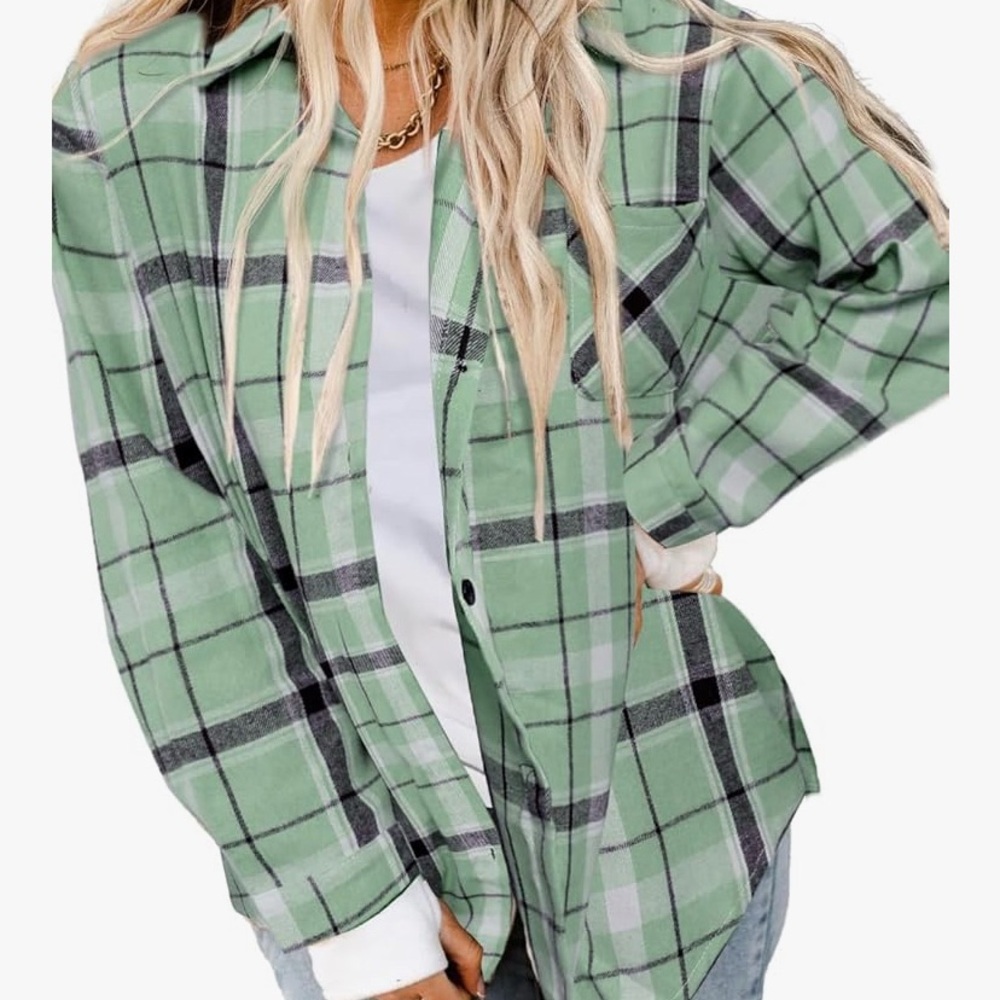 Green Plaid Flannel Women's Top